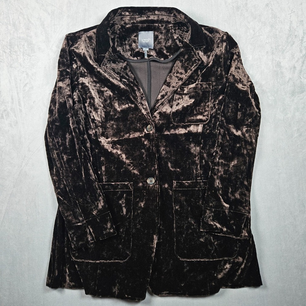 LYSSE New York Blazer Womens Large Brown‎ Velvet Jacket Pockets Vented Stretch